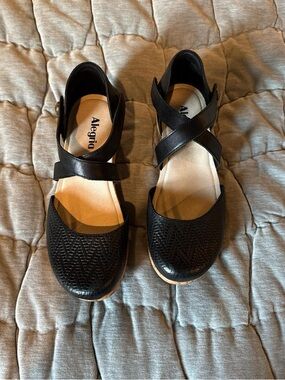 Alegria Black Textured Crisscross Strap Flats